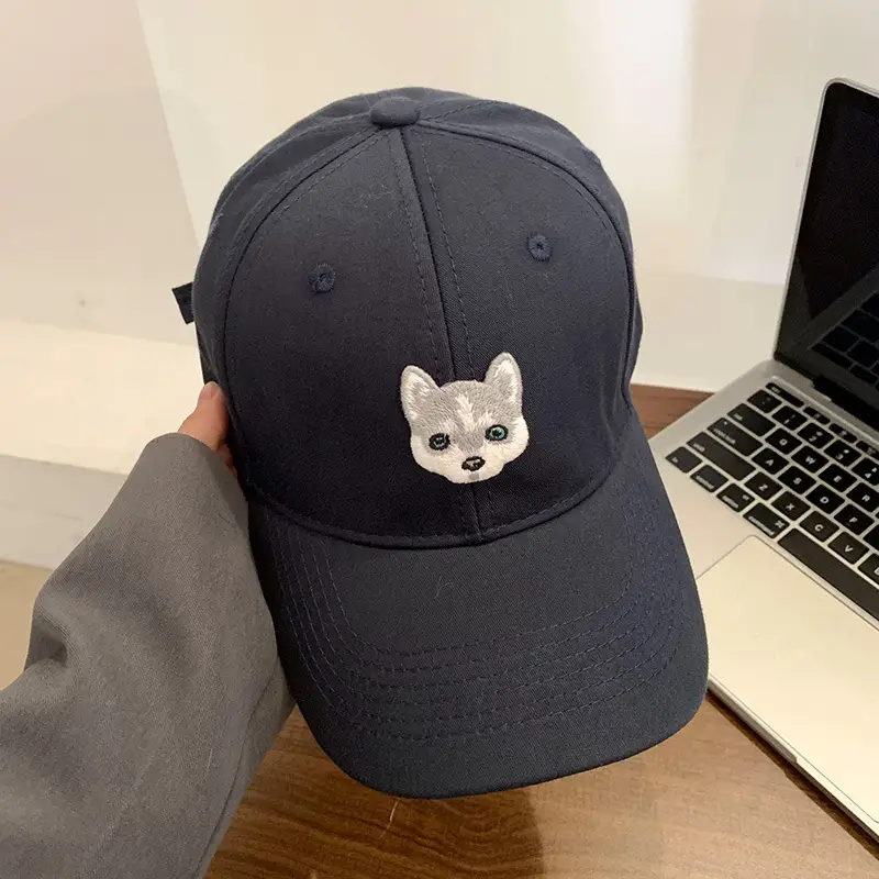 Brown Korean Style Women's Baseball Cap with Dog Head Design - Image 5