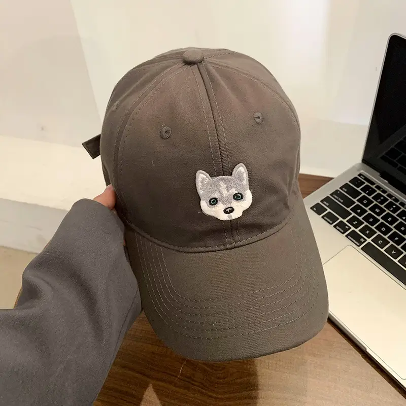 Brown Korean Style Women's Baseball Cap with Dog Head Design - Image 6
