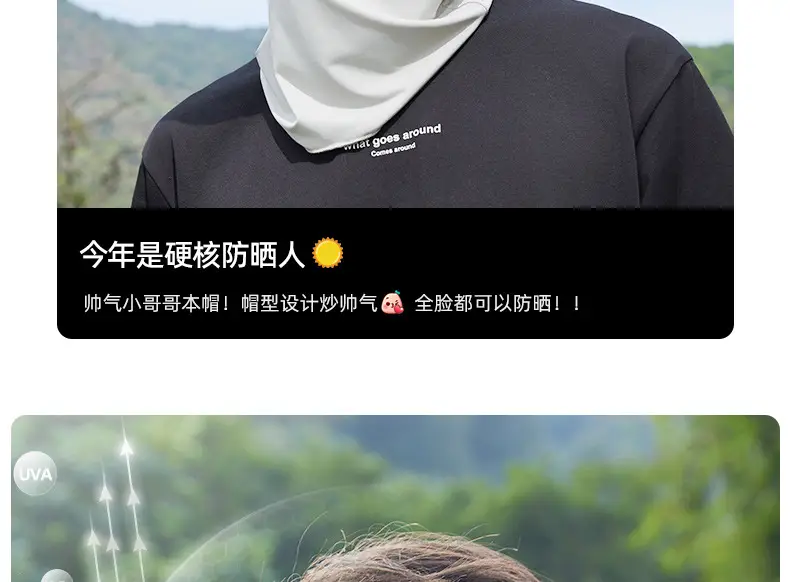 Men's Black UV Protection Face Mask with Wide Brim — feature 5