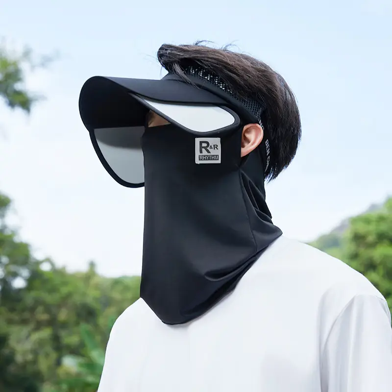 Men's Black UV Protection Face Mask with Wide Brim