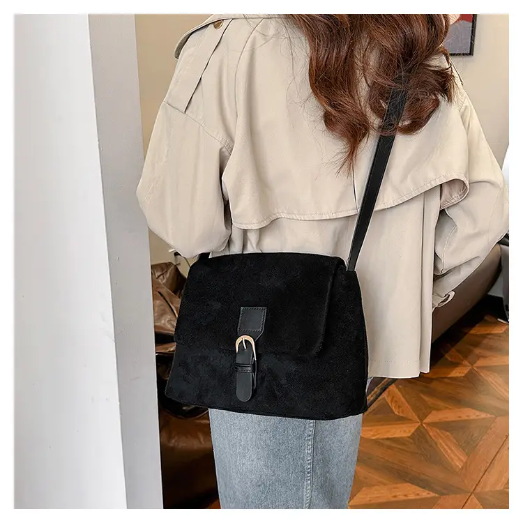 Black Retro Frosted Shoulder Messenger Bag for Women — feature 11