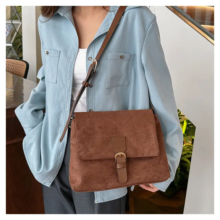Black Retro Frosted Shoulder Messenger Bag for Women — feature 13