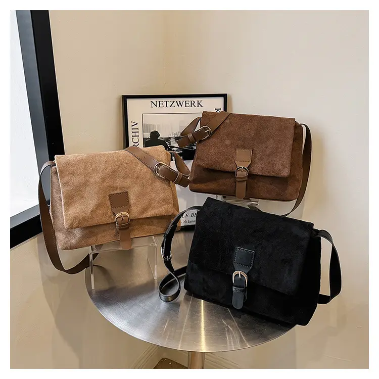Black Retro Frosted Shoulder Messenger Bag for Women — feature 26