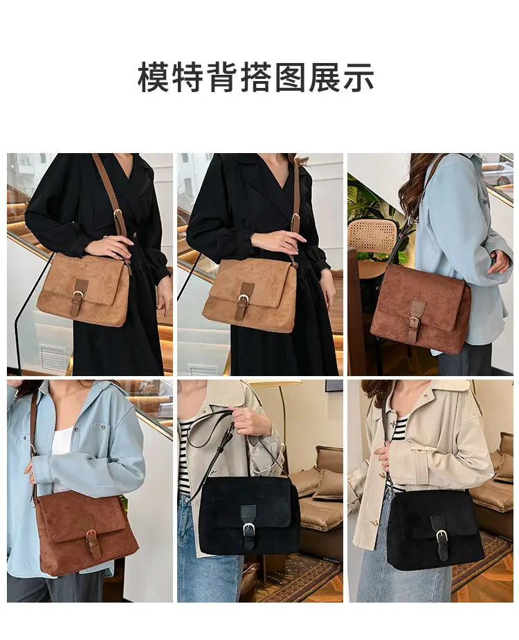 Black Retro Frosted Shoulder Messenger Bag for Women — feature 7