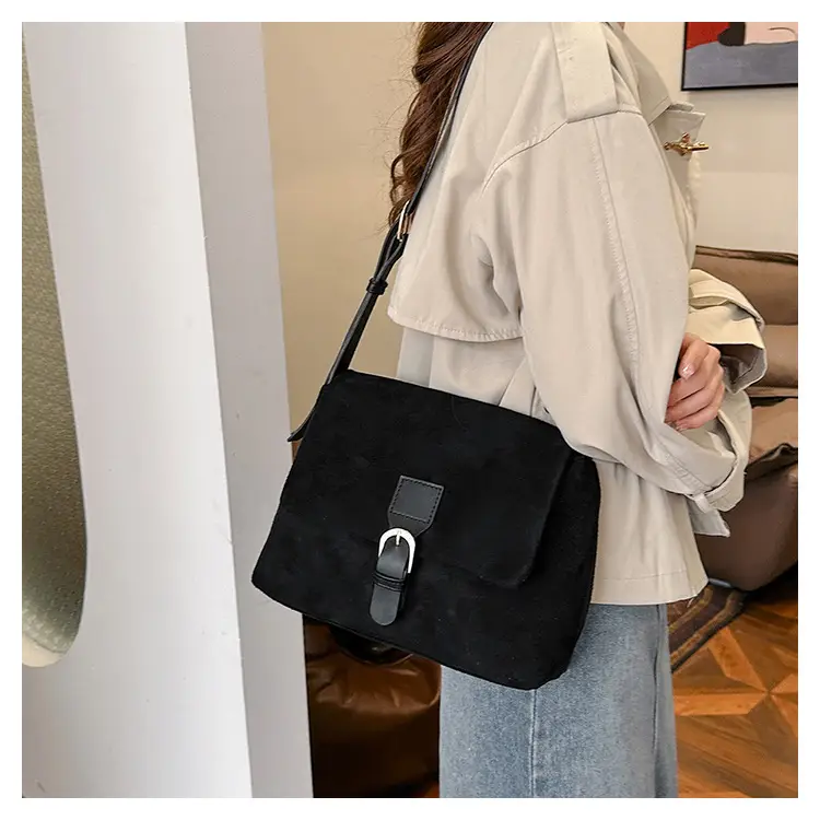 Black Retro Frosted Shoulder Messenger Bag for Women — feature 9