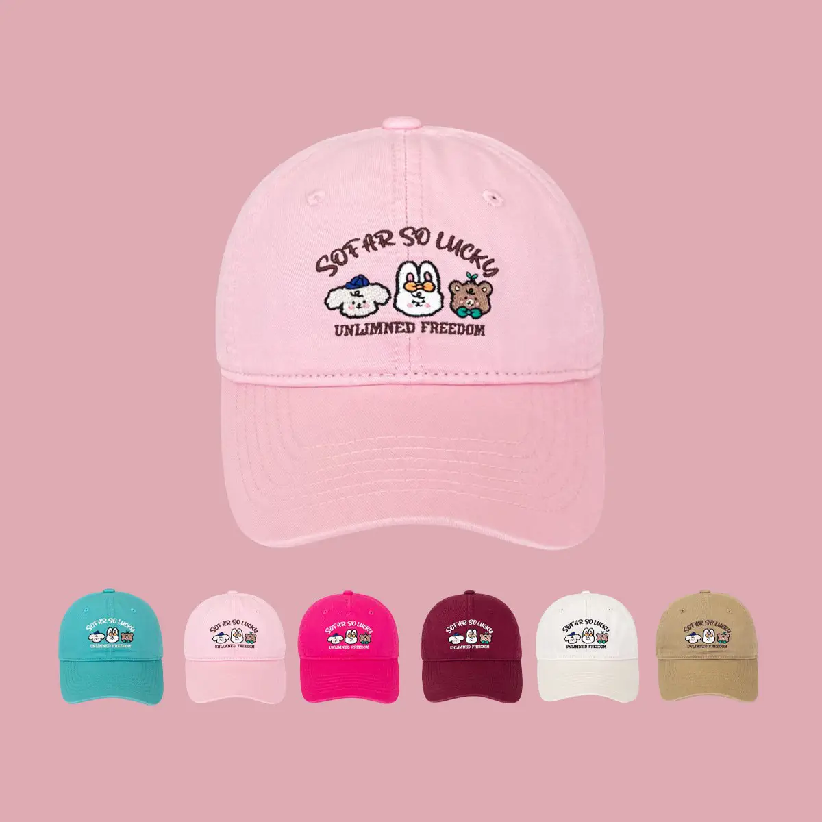 Cute Small Animal Embroidered Baseball Cap Women Pink