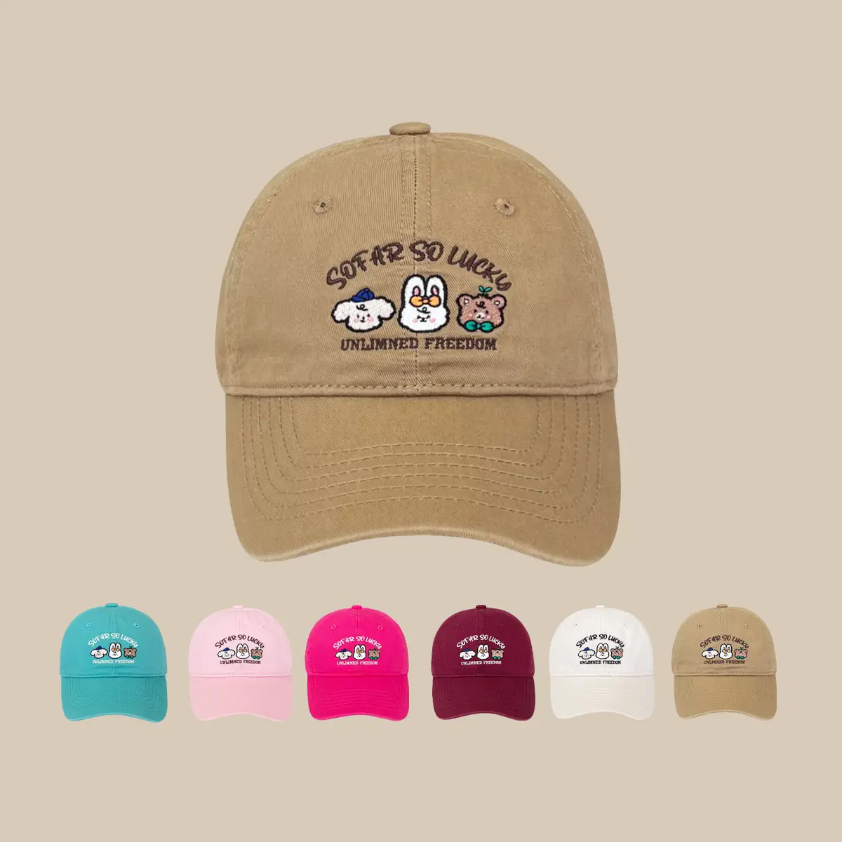 Cute Small Animal Embroidered Baseball Cap Women Pink