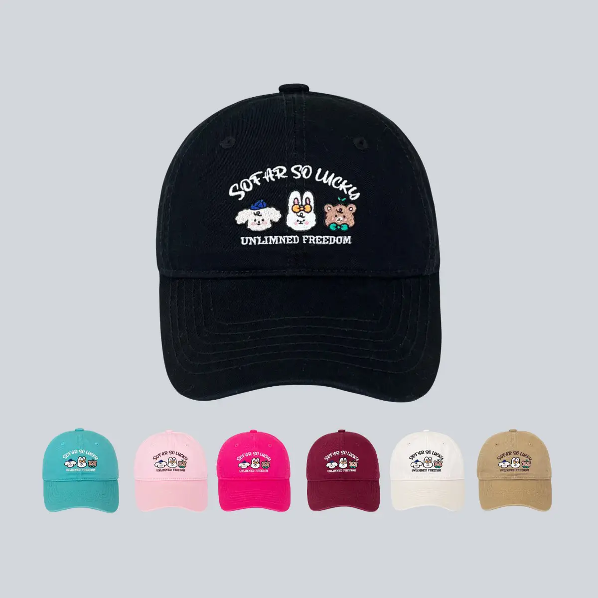 Cute Small Animal Embroidered Baseball Cap Women Pink