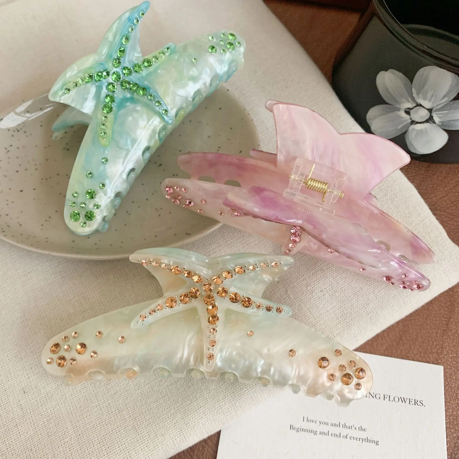 Diamond Encrusted Starfish Hair Clips for Women