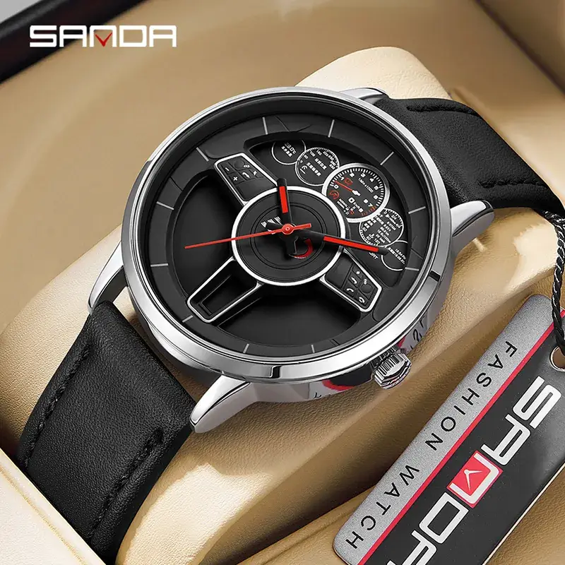 Sanda Men's Black Quartz Watch Waterproof Belted - Image 5