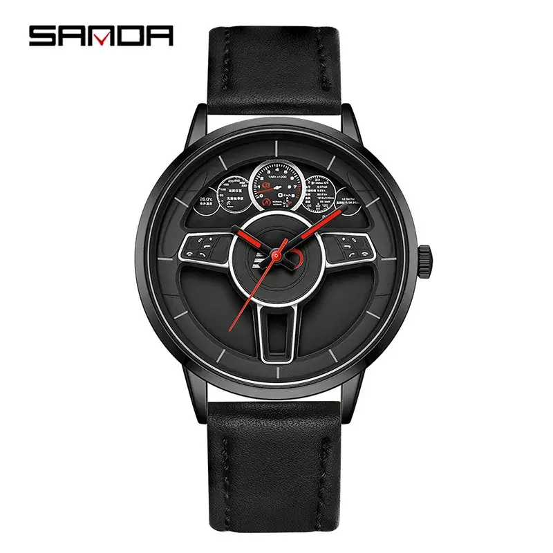 Sanda Men's Black Quartz Watch Waterproof Belted - Image 2