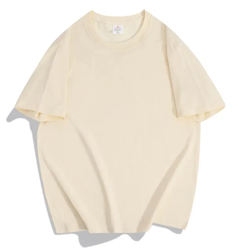 Men Heavy Cotton T-Shirt 20pcs Loose Solid Cream — feature 13