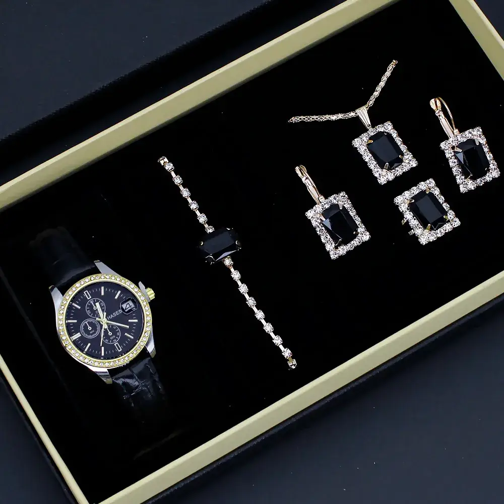 Women's 5-Piece Red Square Jewelry Set with Watch - Image 3