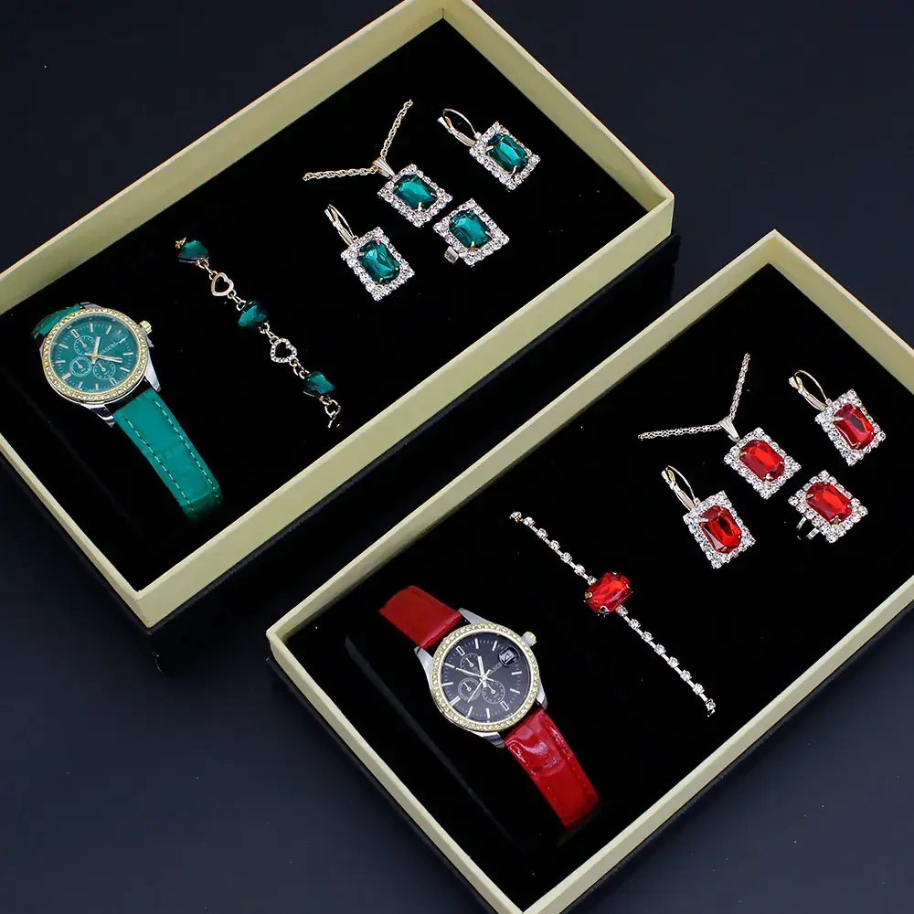 Women's 5-Piece Red Square Jewelry Set with Watch - Image 16