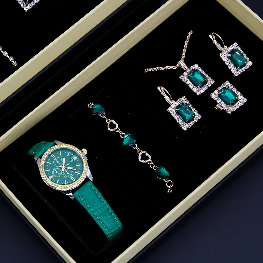 Women's 5-Piece Red Square Jewelry Set with Watch — feature 5