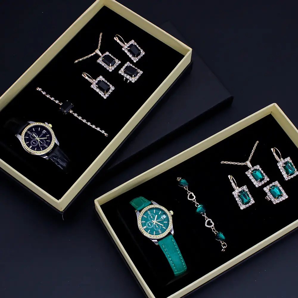 Women's 5-Piece Red Square Jewelry Set with Watch — feature 7