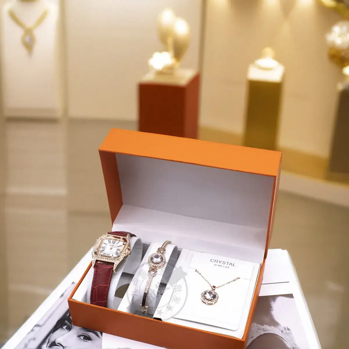 Women's 5-Piece Red Square Jewelry Set with Watch - Image 10