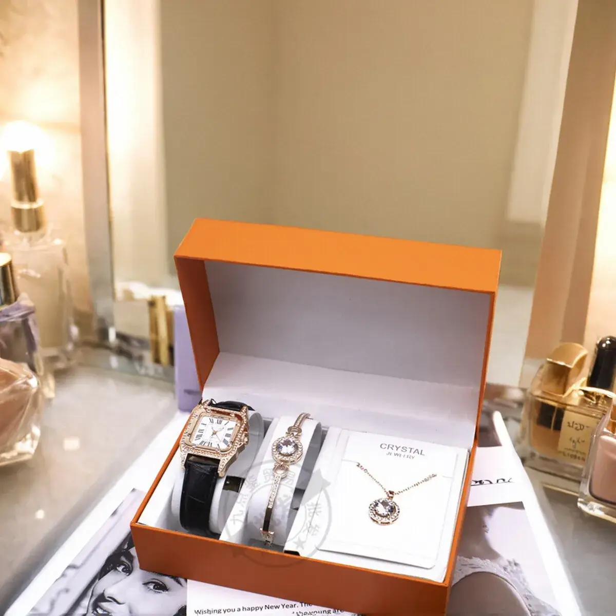 Women's 5-Piece Red Square Jewelry Set with Watch - Image 11