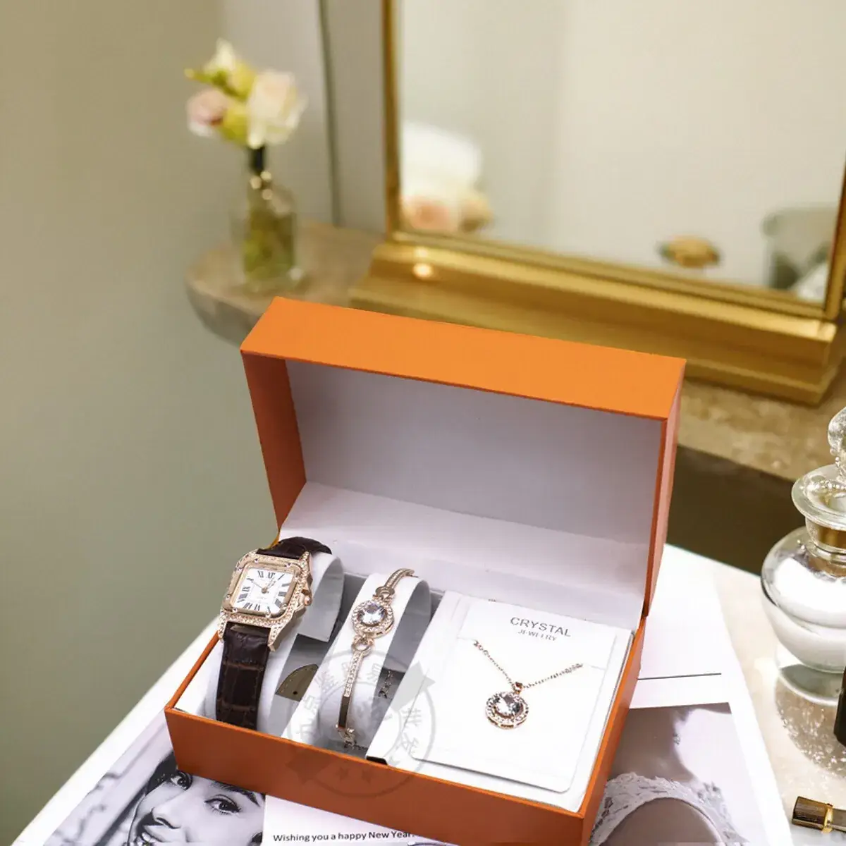 Women's 5-Piece Red Square Jewelry Set with Watch - Image 13