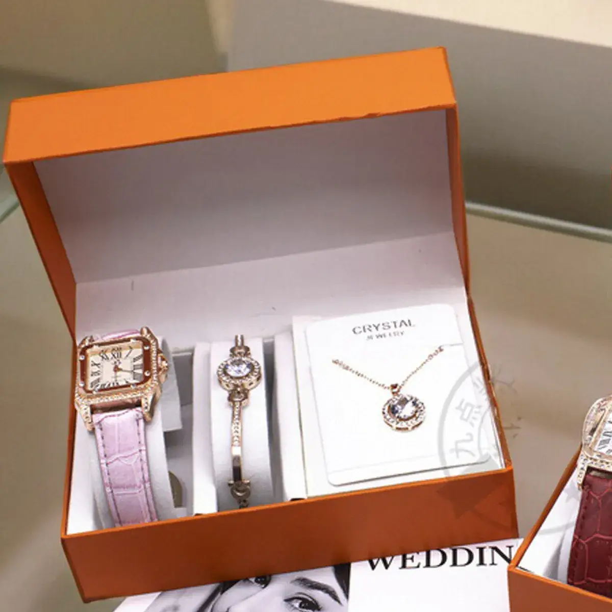 Women's 5-Piece Red Square Jewelry Set with Watch - Image 14