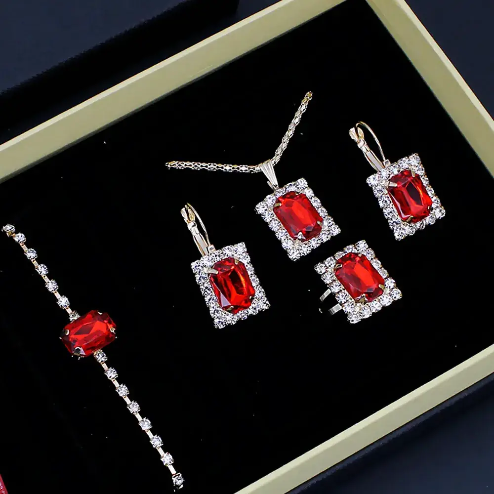 Women's 5-Piece Red Square Jewelry Set with Watch - Image 8