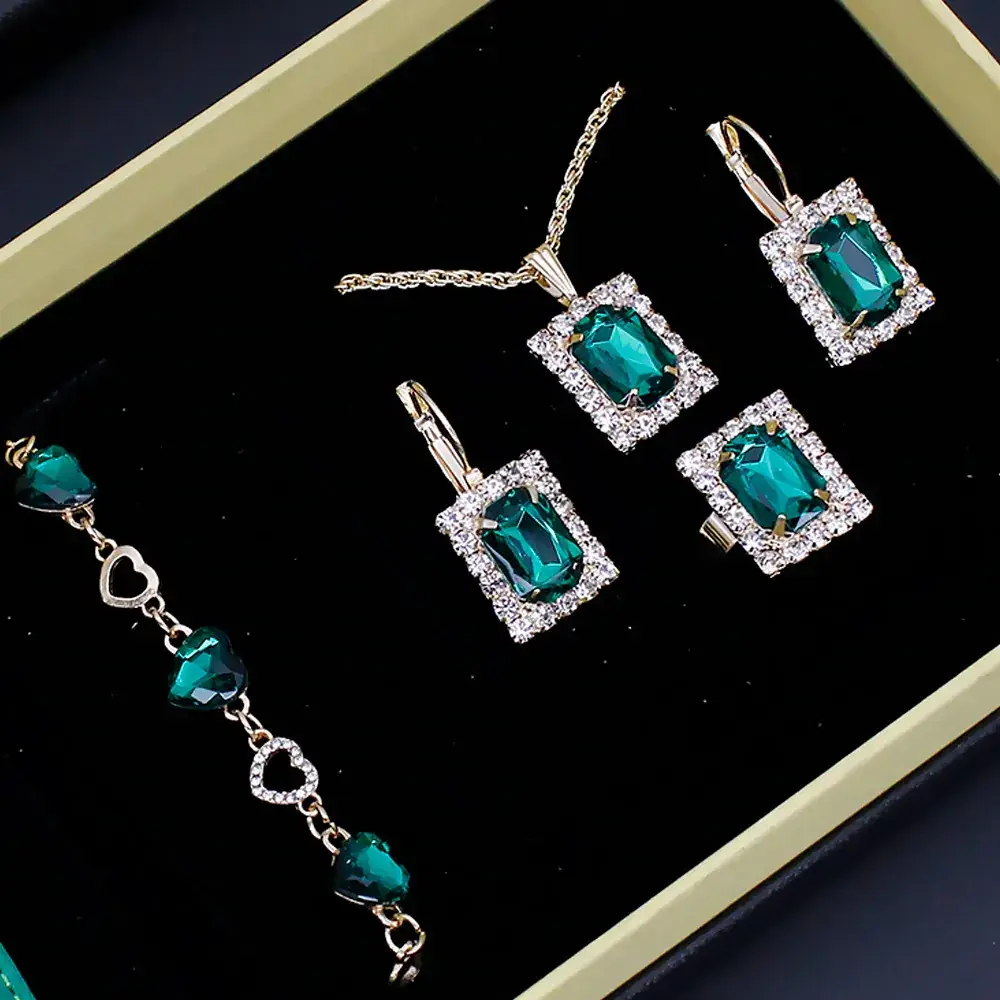 Women's 5-Piece Red Square Jewelry Set with Watch - Image 9