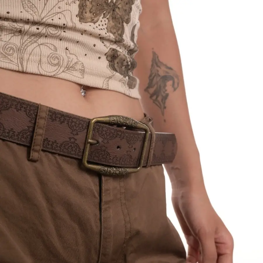 Women's Belted Jeans Brown Retro American Style - Image 2