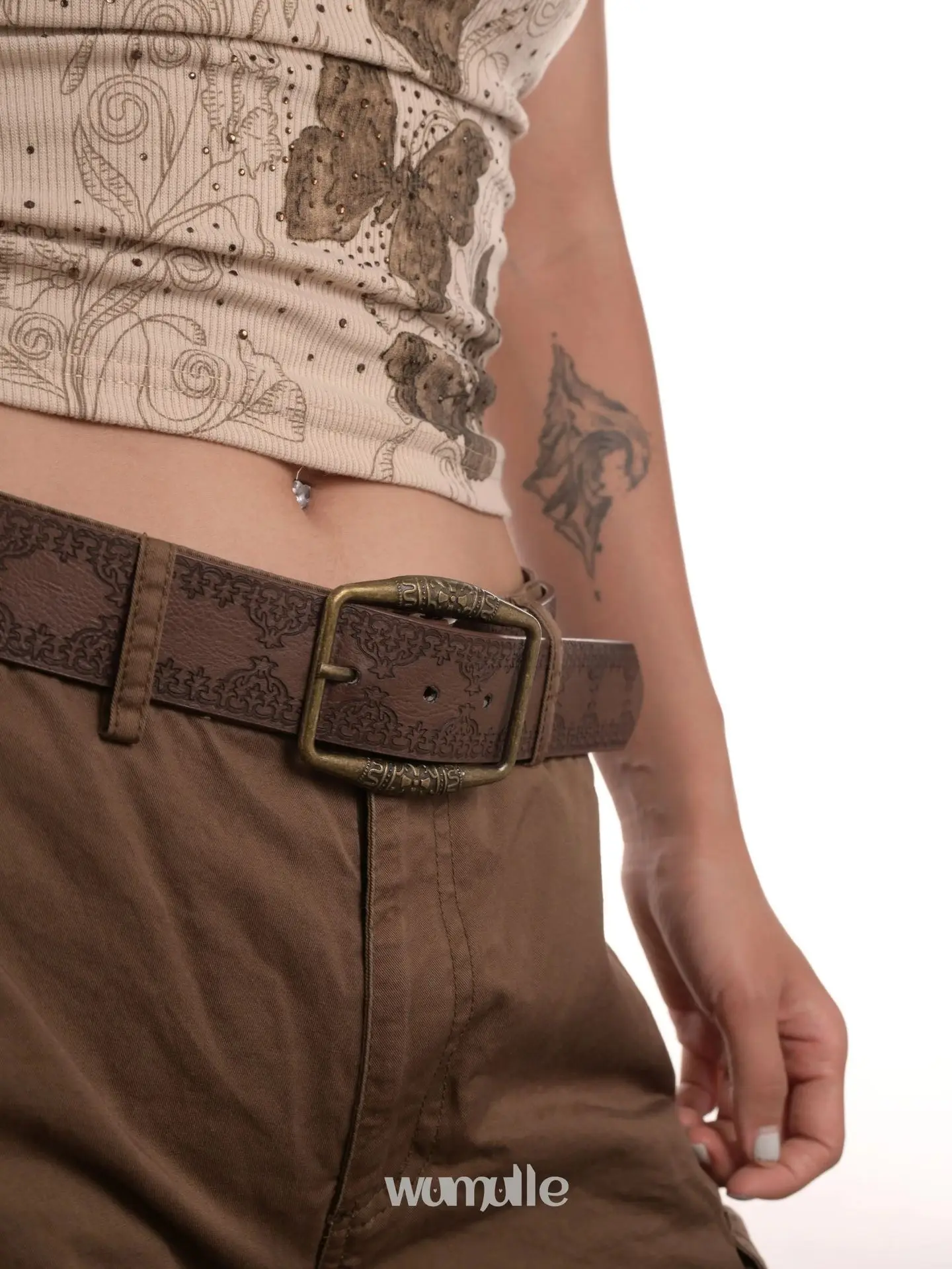 Women's Belted Jeans Brown Retro American Style — feature 8