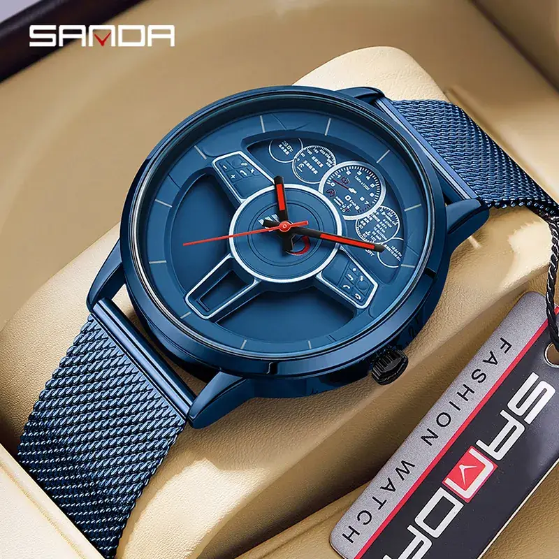 Sanda Black Mesh Quartz Watch for Men - Image 5