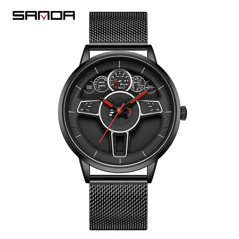 Sanda Black Mesh Quartz Watch for Men - Image 2