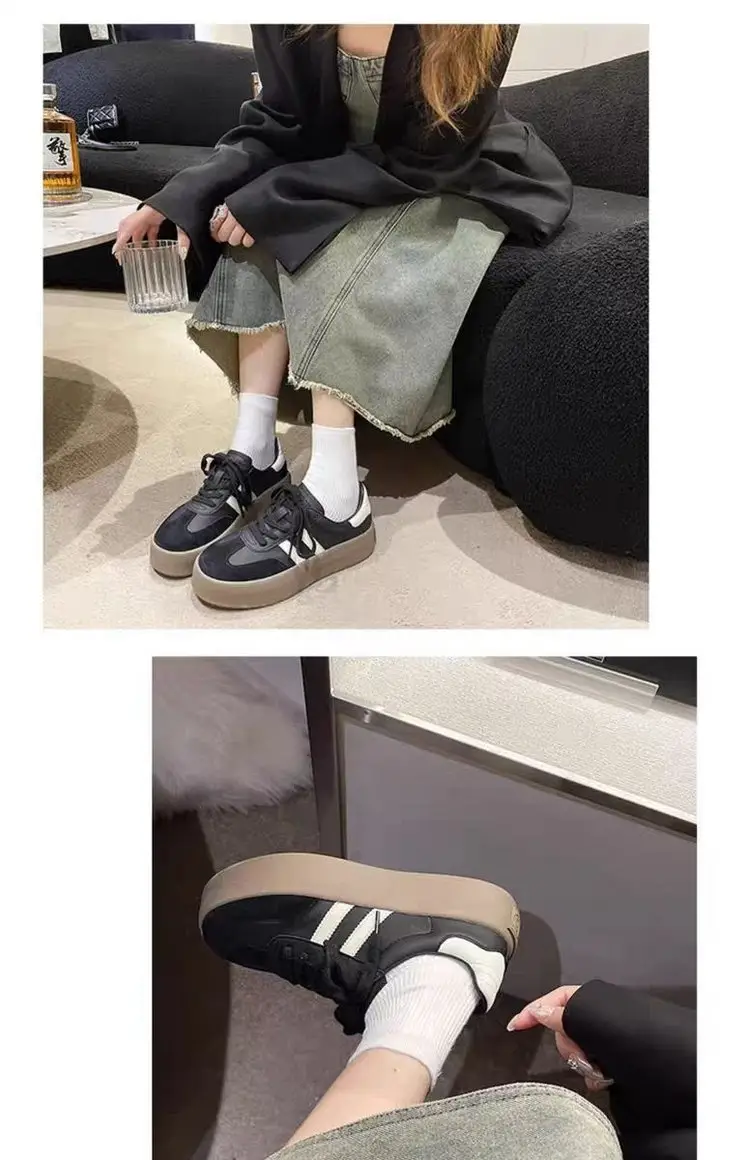 Women's thick-soled sneakers 2024 spring new versatile casual German training shoes retro soft bottom white shoes leather single shoes — feature 1