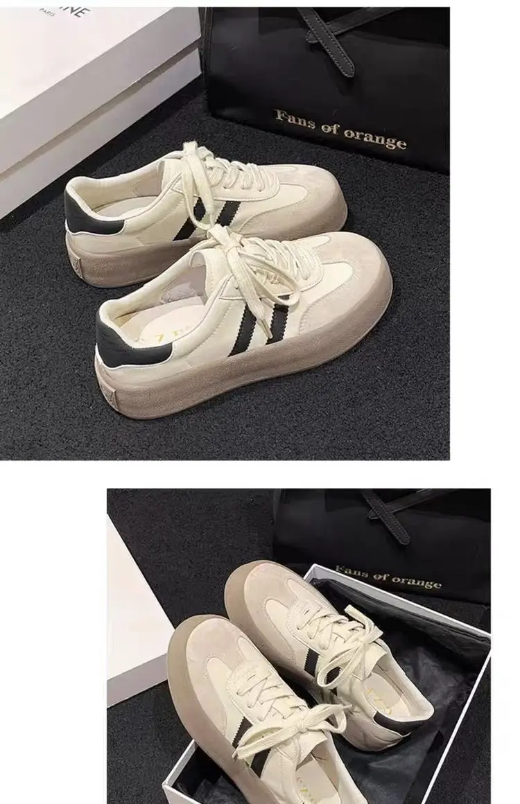 Women's thick-soled sneakers 2024 spring new versatile casual German training shoes retro soft bottom white shoes leather single shoes — feature 10