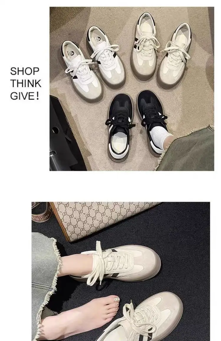 Women's thick-soled sneakers 2024 spring new versatile casual German training shoes retro soft bottom white shoes leather single shoes — feature 2