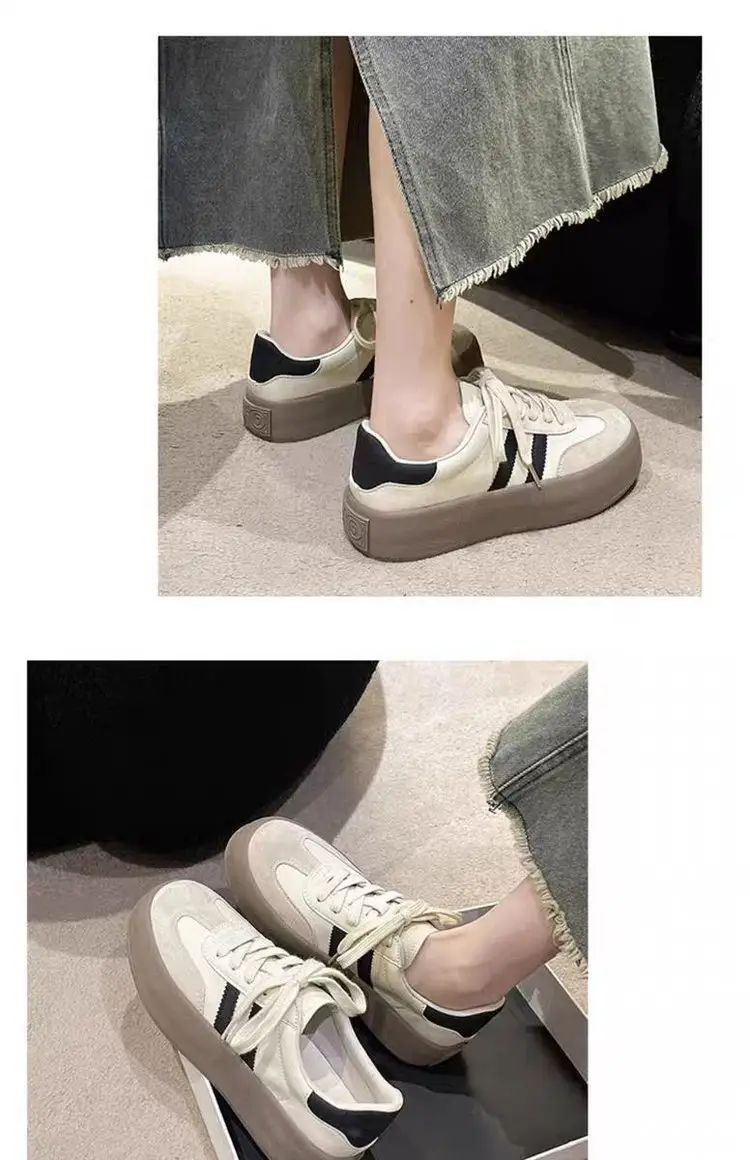 Women's thick-soled sneakers 2024 spring new versatile casual German training shoes retro soft bottom white shoes leather single shoes — feature 4
