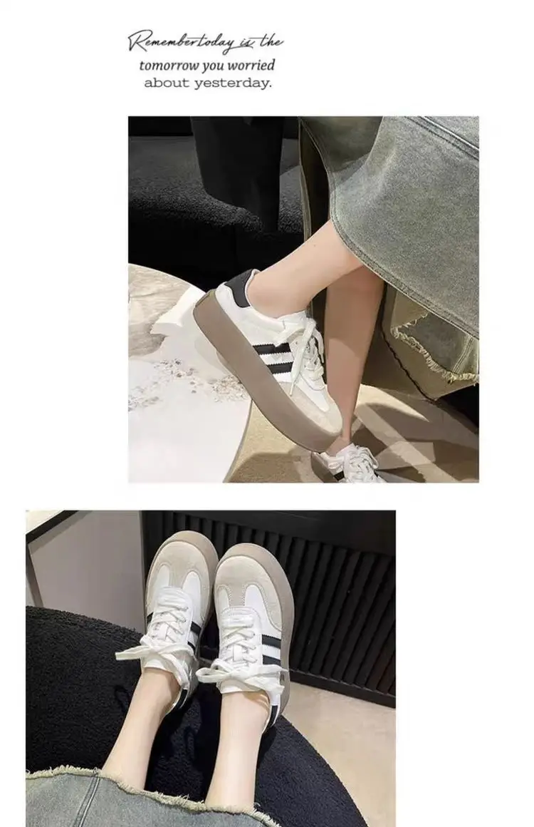 Women's thick-soled sneakers 2024 spring new versatile casual German training shoes retro soft bottom white shoes leather single shoes — feature 6