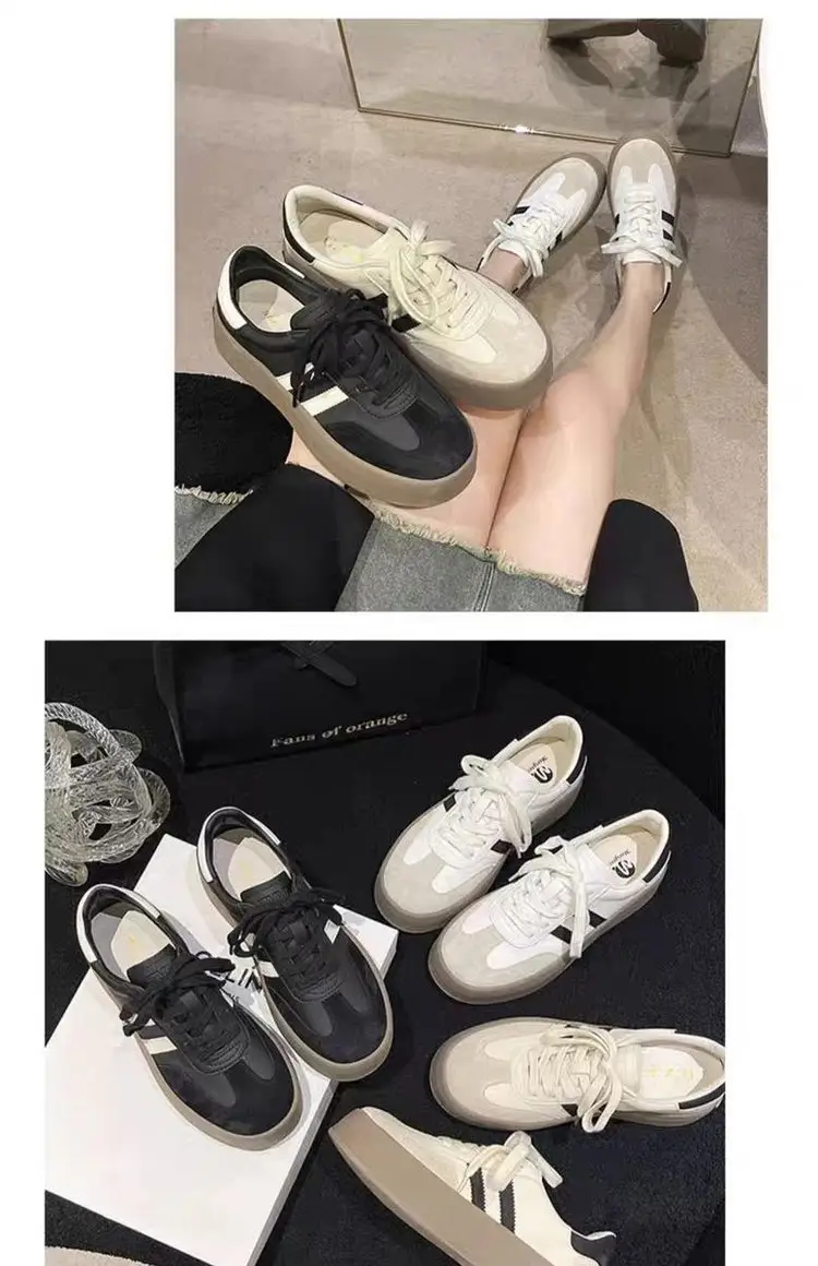 Women's thick-soled sneakers 2024 spring new versatile casual German training shoes retro soft bottom white shoes leather single shoes — feature 7