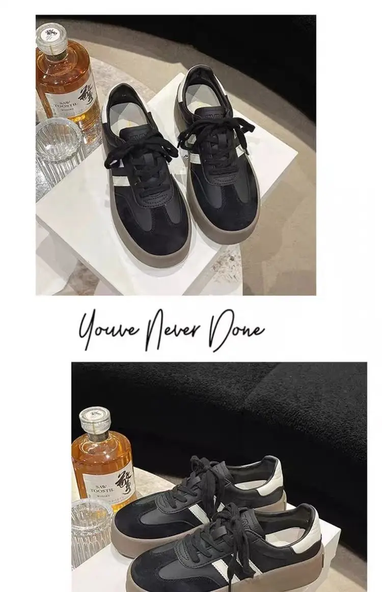 Women's thick-soled sneakers 2024 spring new versatile casual German training shoes retro soft bottom white shoes leather single shoes — feature 8