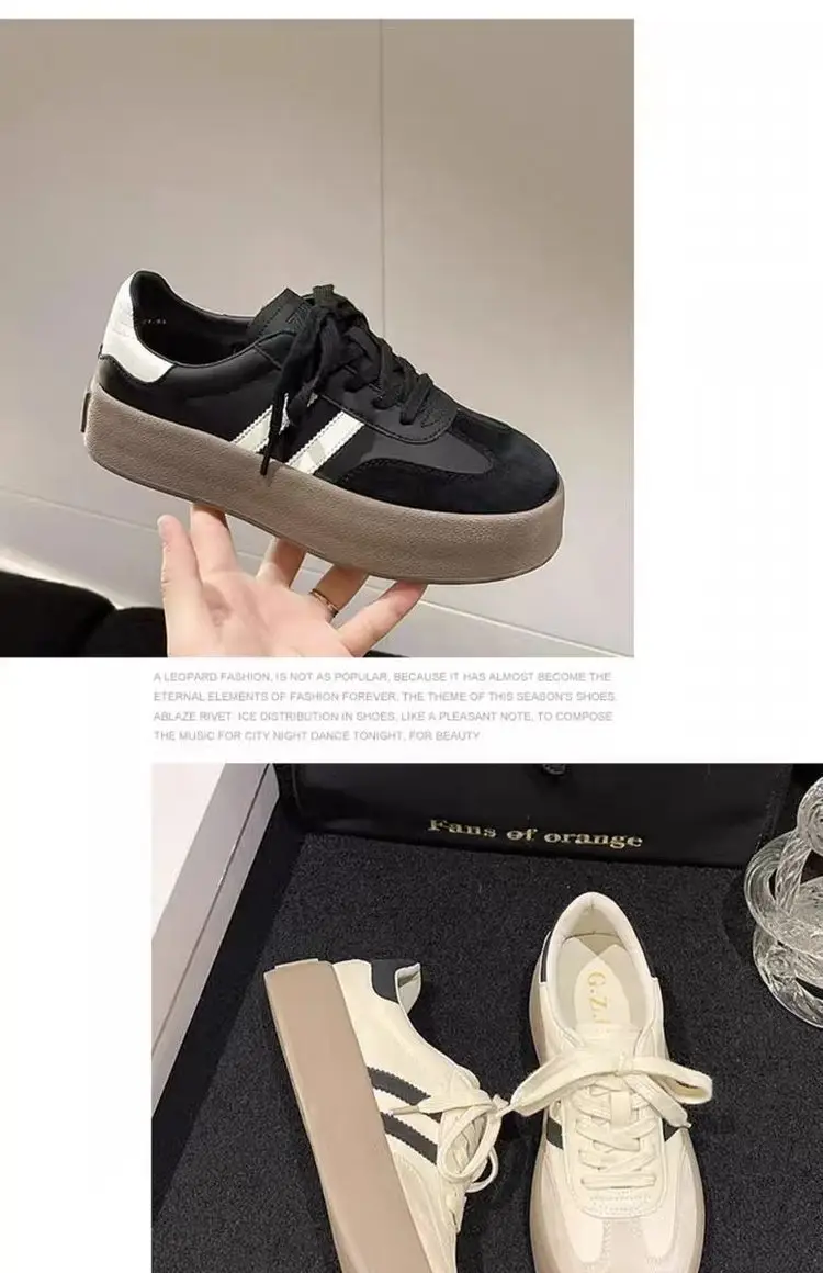 Women's thick-soled sneakers 2024 spring new versatile casual German training shoes retro soft bottom white shoes leather single shoes — feature 9
