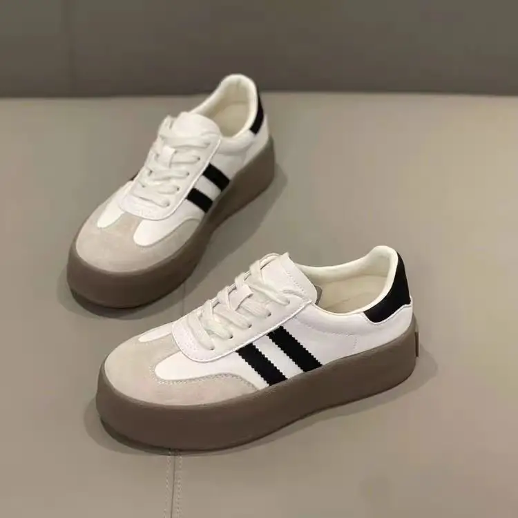 Women's thick-soled sneakers 2024 spring new versatile casual German training shoes retro soft bottom white shoes leather single shoes - Image 2