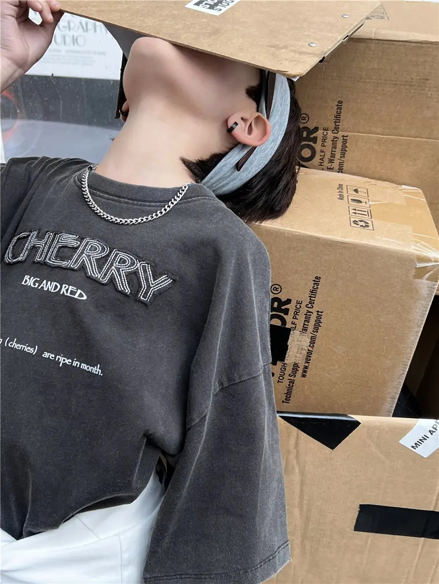 2026 Spring Boys T-Shirt Cherry Graphic Distressed Soft Cotton - Image 6