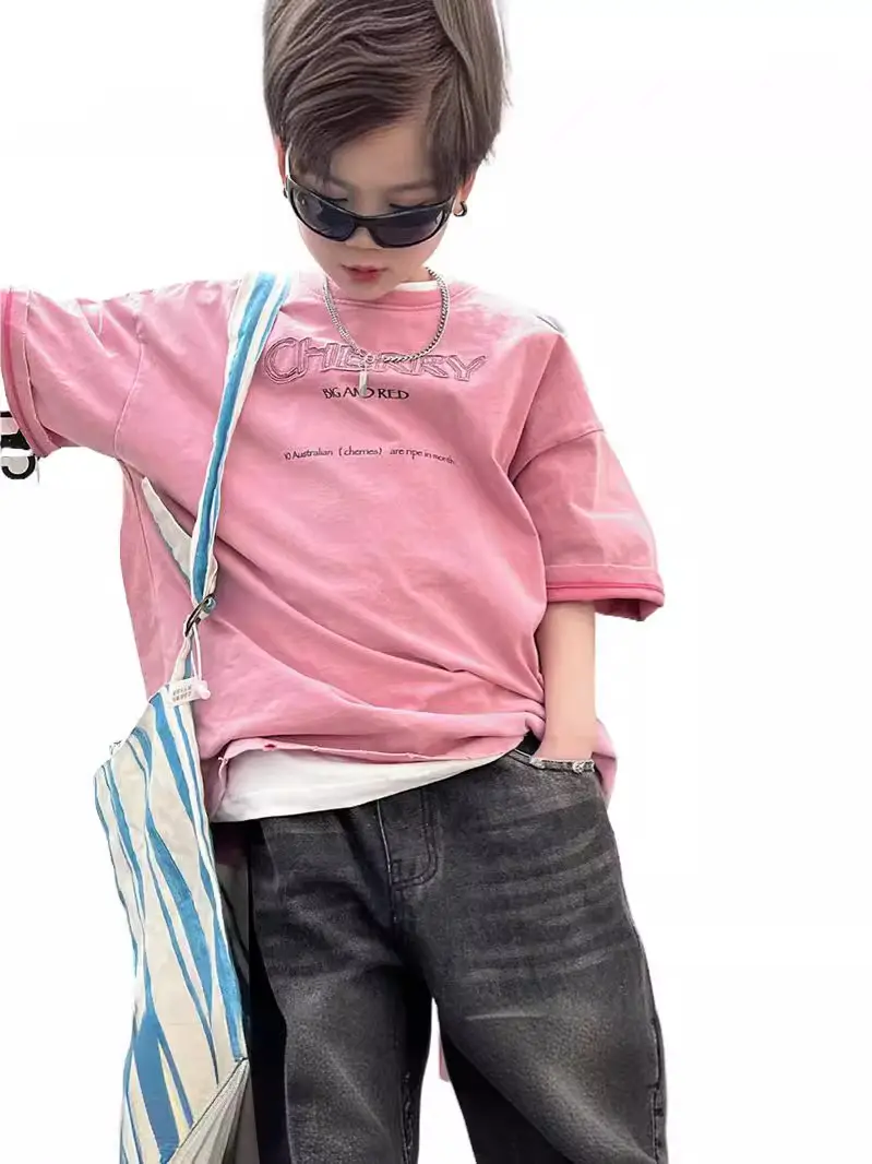 2026 Spring Boys T-Shirt Cherry Graphic Distressed Soft Cotton - Image 7