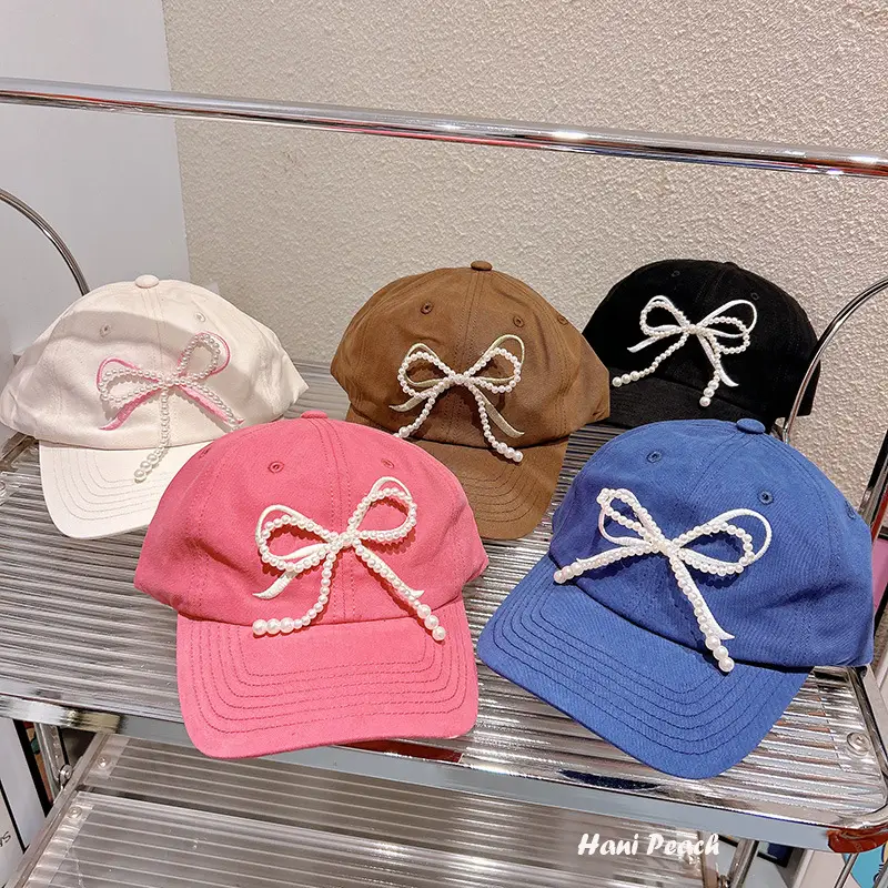 HD312A06 Women's Pearl Bow Embroidered Baseball Cap - Image 6