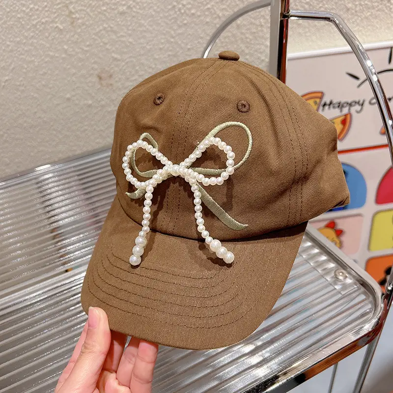 HD312A06 Women's Pearl Bow Embroidered Baseball Cap - Image 7