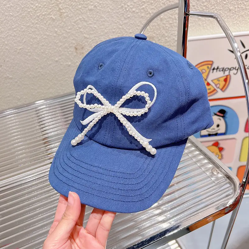 HD312A06 Women's Pearl Bow Embroidered Baseball Cap - Image 8