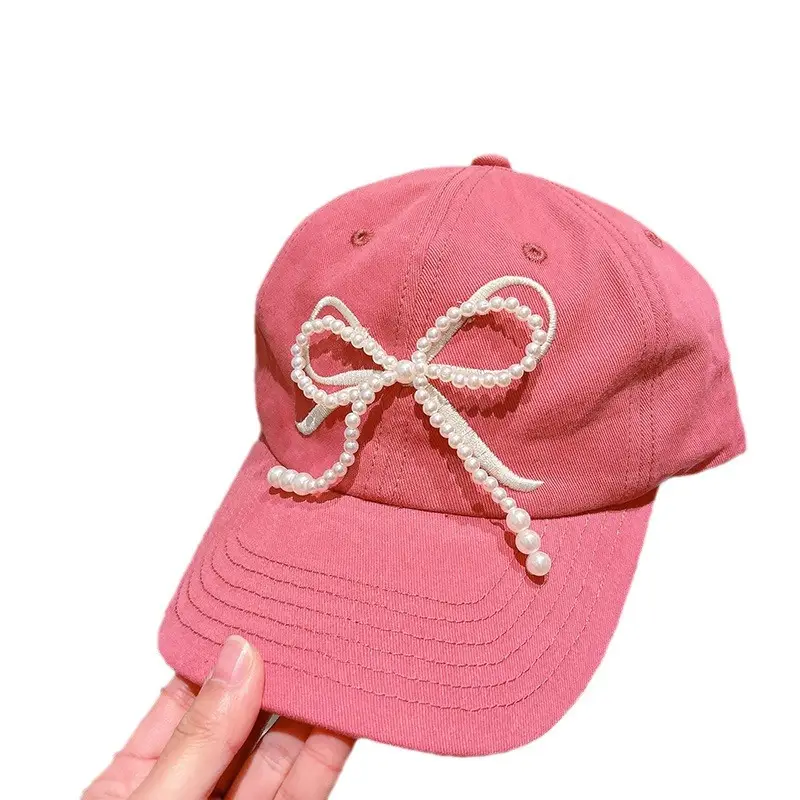 HD312A06 Women's Pearl Bow Embroidered Baseball Cap - Image 10