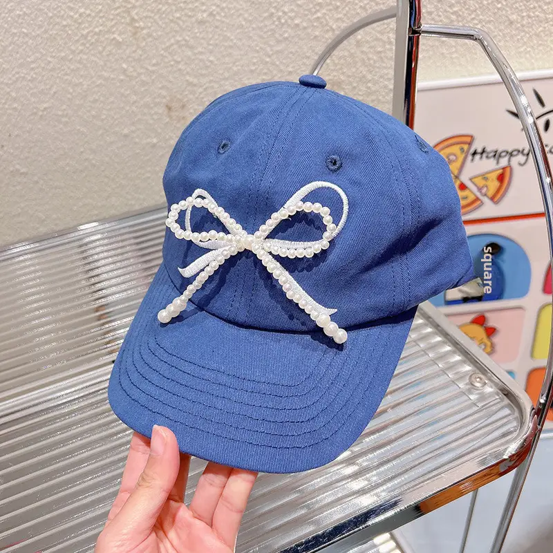 HD312A06 Women's Pearl Bow Embroidered Baseball Cap - Image 2