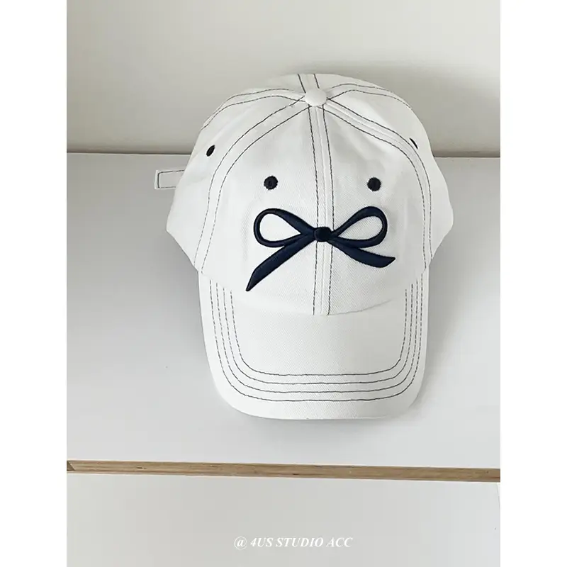 Blue Embroidered Bow Baseball Cap for Women - Image 2