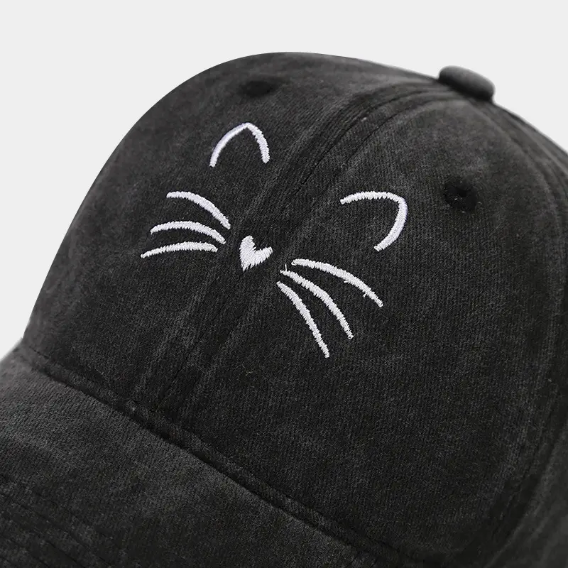 Women Cat Embroidered Caps, Black Brown White — feature 16