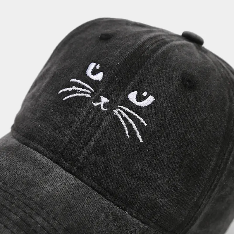 Women Cat Embroidered Caps, Black Brown White — feature 5