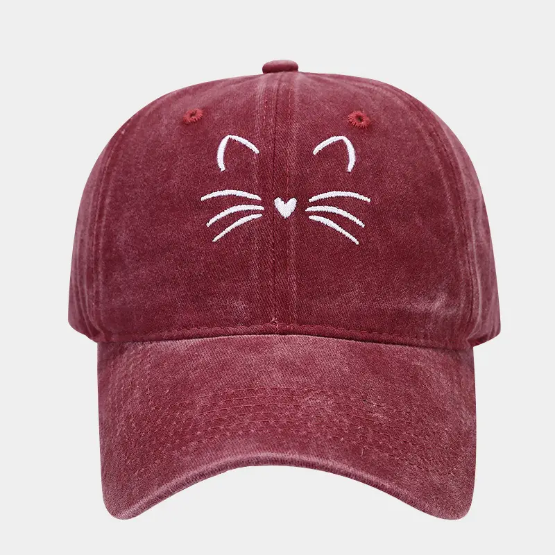 Women Cat Embroidered Caps, Black Brown White - Image 10